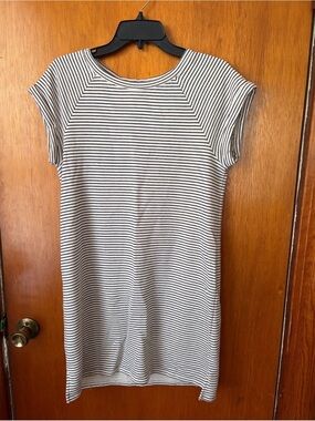 LOFT Black and White Striped Midi Tee Dress